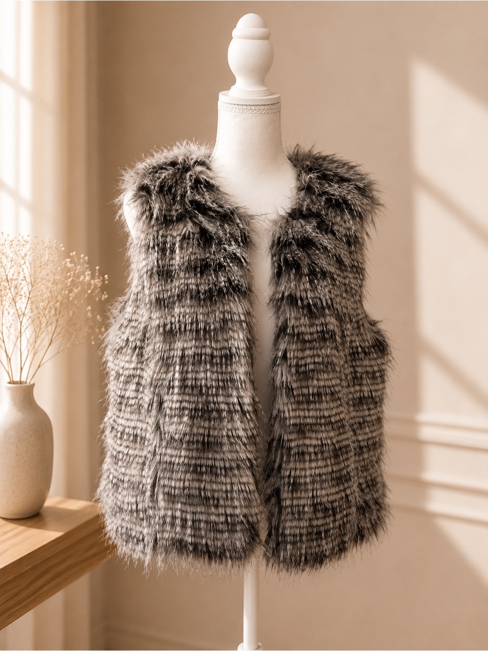 Gray Faux Fur Vest